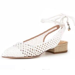 ANTONIO MELANI x Jennifer Sumko  White Lace Up Slingback Woven Espadrilles